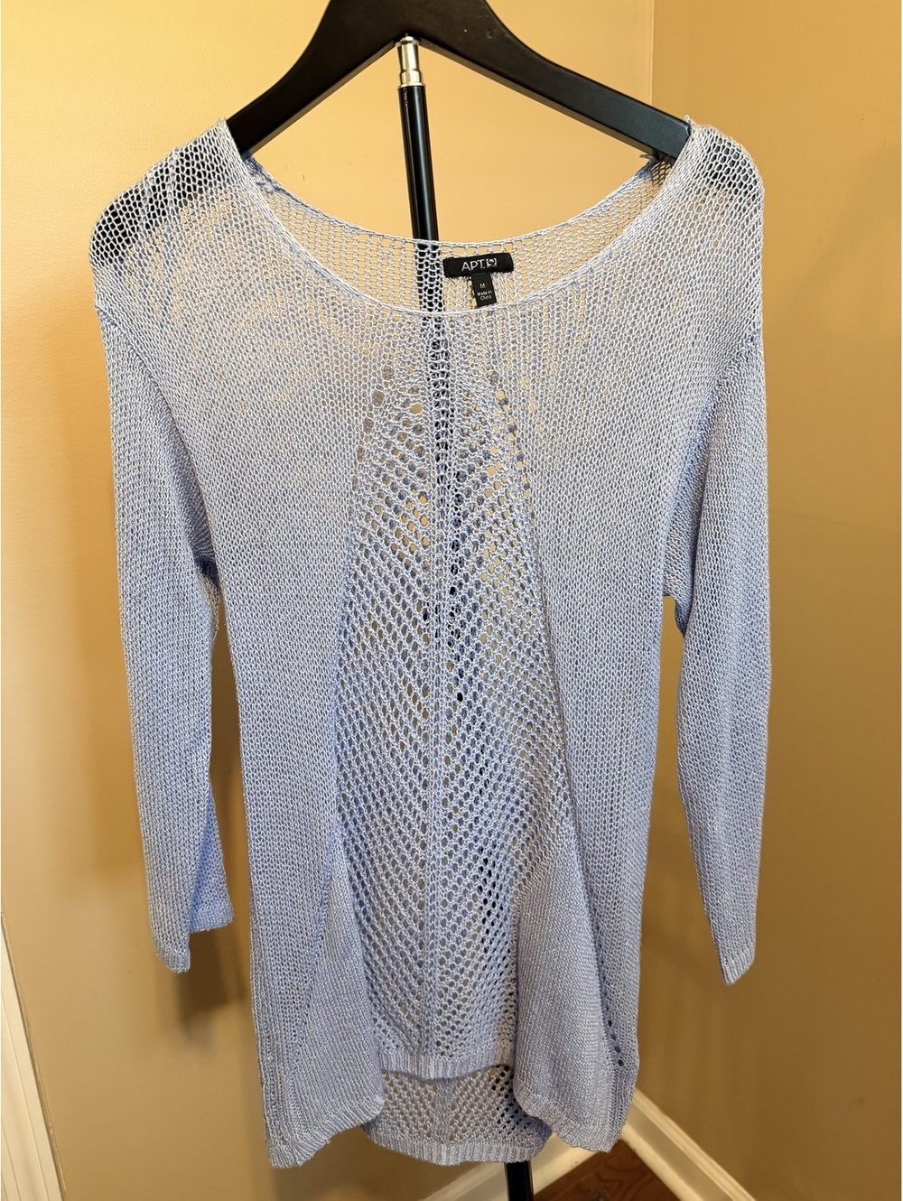 Apt 9 Light Blue Open Knit Crochet Sweater Women’s Size M